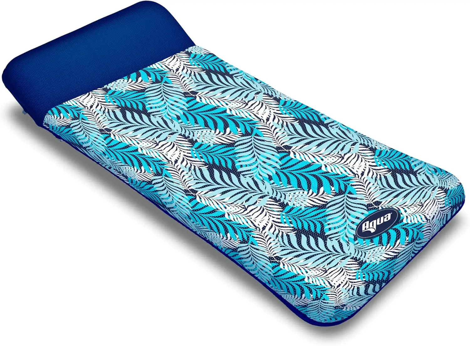 

Extra Large Fabric-Covered Inflatable Pool Float for Adults, Blue Ferns, Contour Lounge, 72x36in