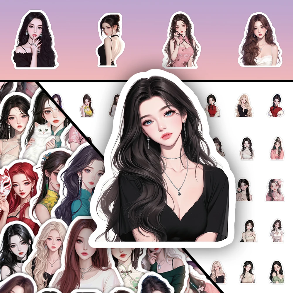 

10/63PCS Chinese Style Beauty Graffiti Stickers Pure Desire Wind Girl Decal Notebook Phone Guitar Skateboard Waterproof Sticker