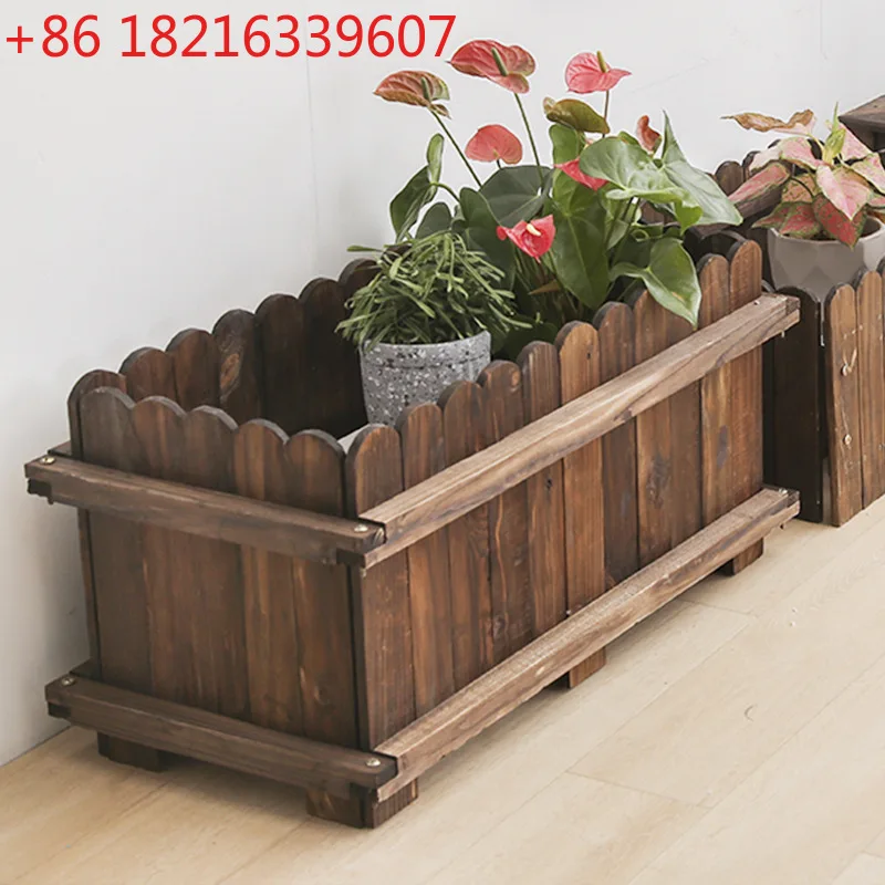 

Антисептическая деревянная цветочная коробка Цветочный горшок из цельного дерева Shi Rong Прямоугольная уличная посадка на балконе Карбонизированная деревянная цветочная коробка