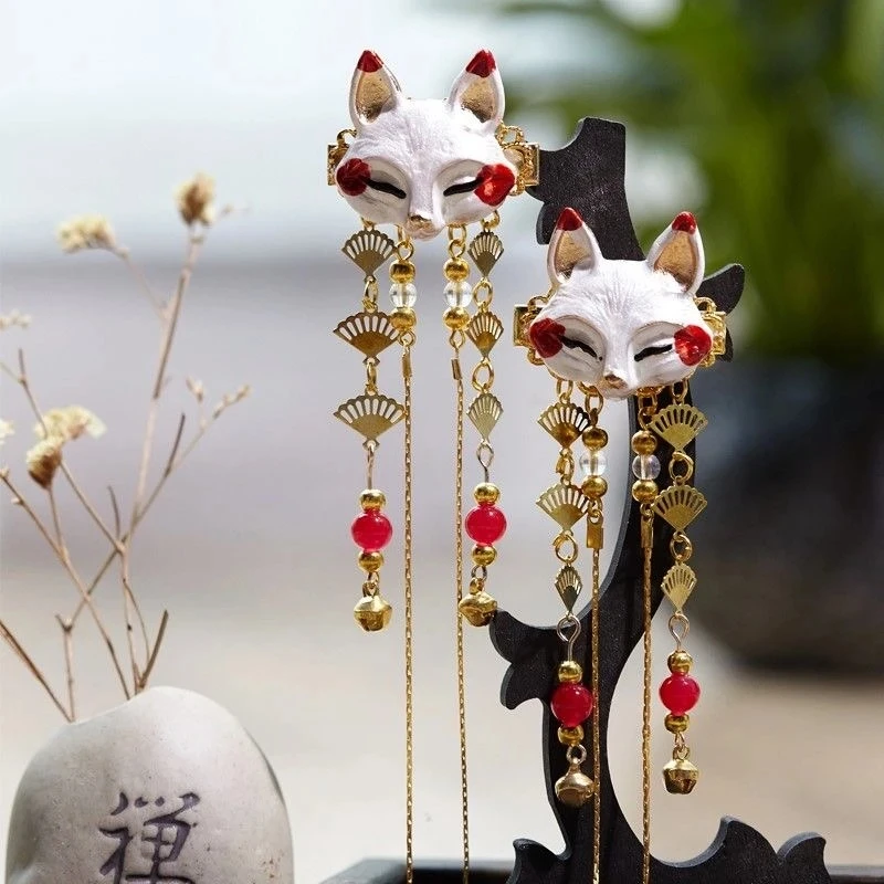 Anime Japanese Fox Hair Headdress for Women Kawaii Tassel Step Shake Hairpin Cosplay Props Girl Clothing Accessories