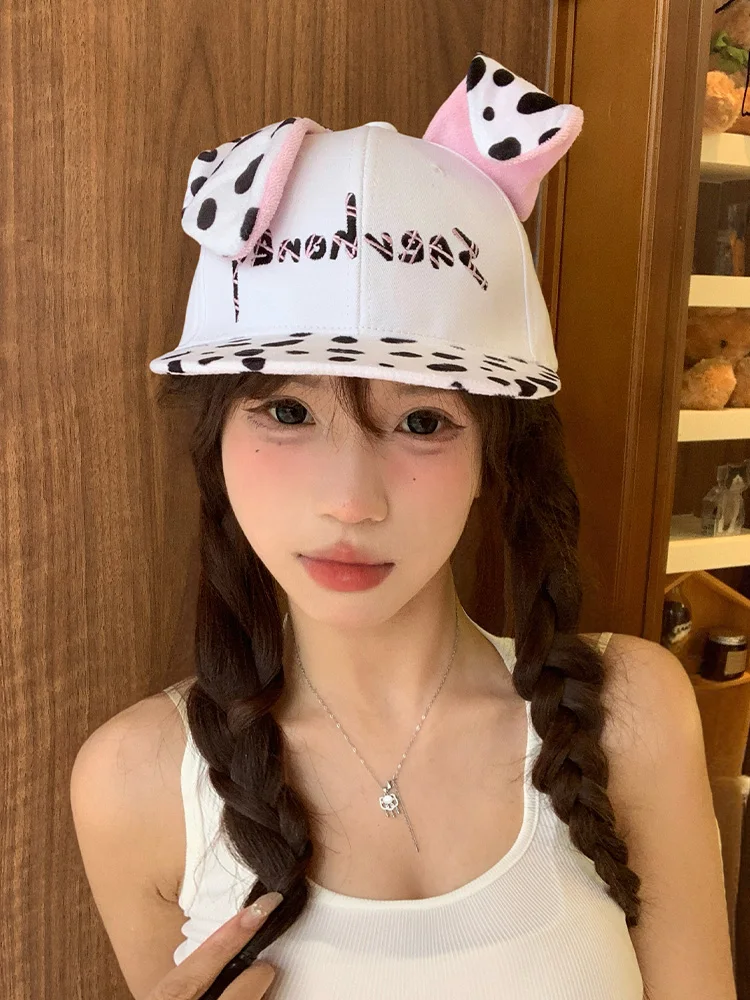 Cute Spot Dog Flat-Brim Baseball Cap Women's Y2K Subculture Sweet Cool Spicy Girl Duckbill Hat Face Slimming Streetwear