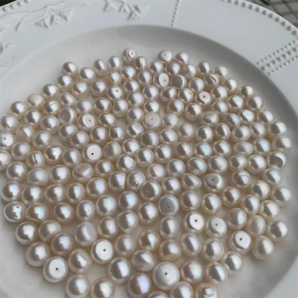Real Natural Cultured Freshwater Pearl Beads Half Drilled Round Button Pearl 4A 3A Grade White Color Pearl for DIY Stud Earrings