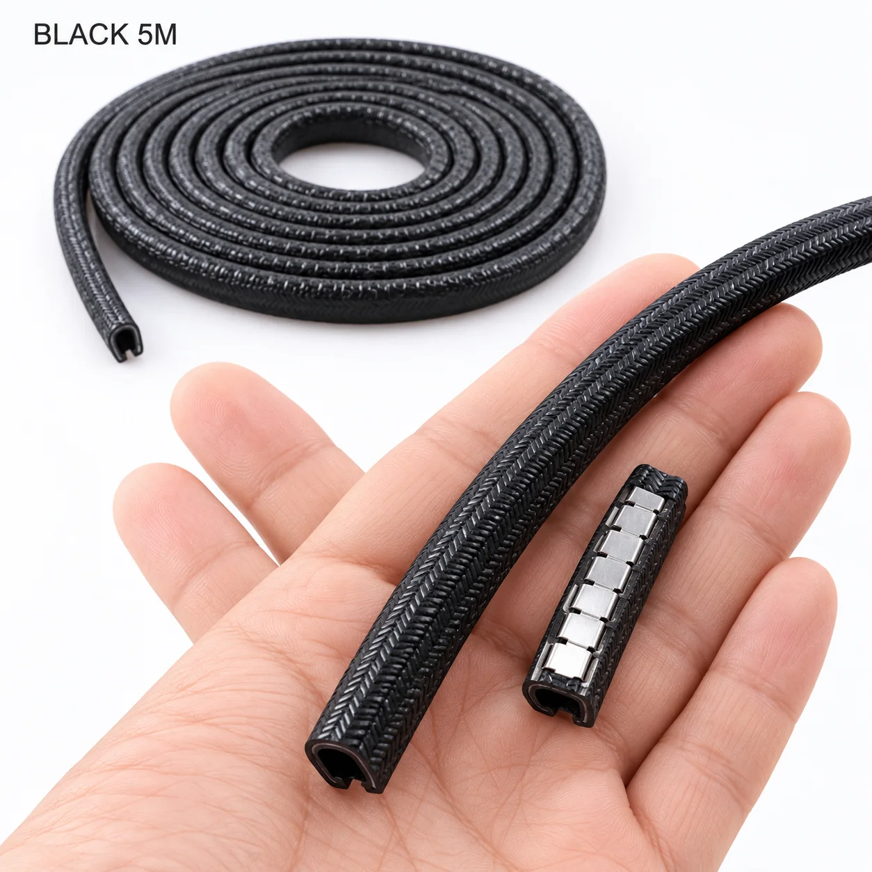 5M Car Door Edge Guard Black Steel Insert U Shape Scratch Protector No Adhesive Flexible Trim