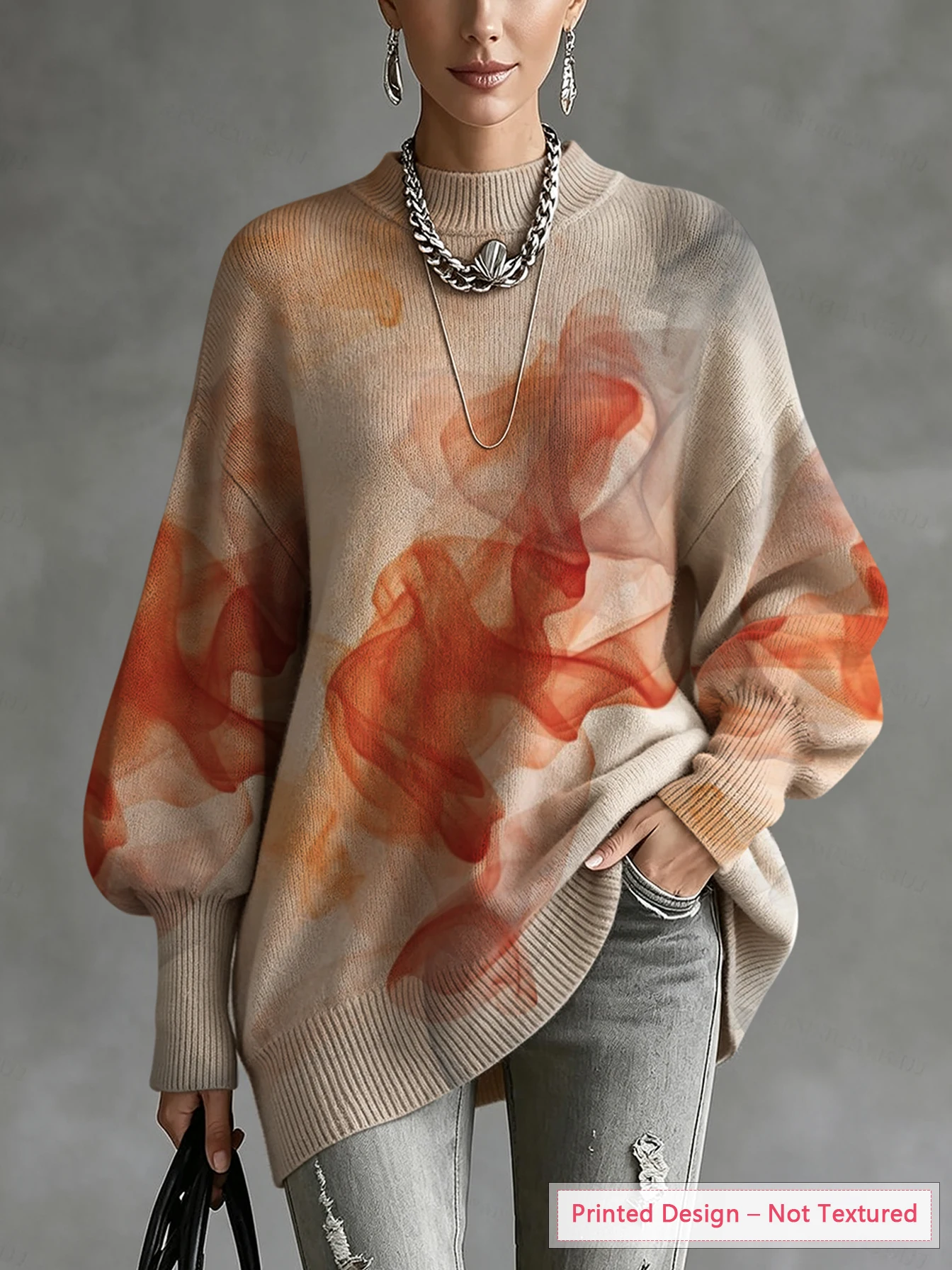 Women's Woolen Top, Thin Style for Autumn and Winter, Artistic Smudged Pattern Print, Retro Casual Style