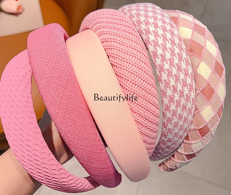 

Pink High Skull Top Sponge Headband Female Hairpin for Hair Washing Headband