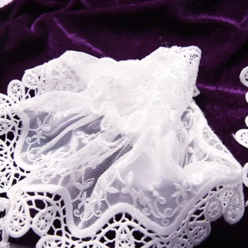 1pair Female Sweater Fake Sleeves Hollow Out Crochet Floral Lace Horn Cuffs Embroidery Flounces Ruffles Elastic Wrist Warmers