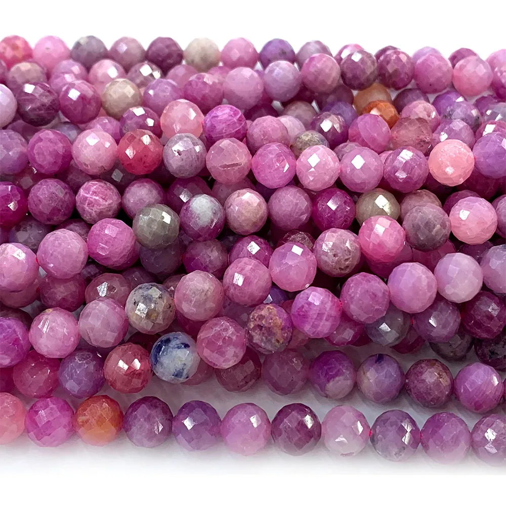 Veemake Natural Red Ruby Round Faceted Loose Gemstone Stone Design Beads For Jewelry Making 08332