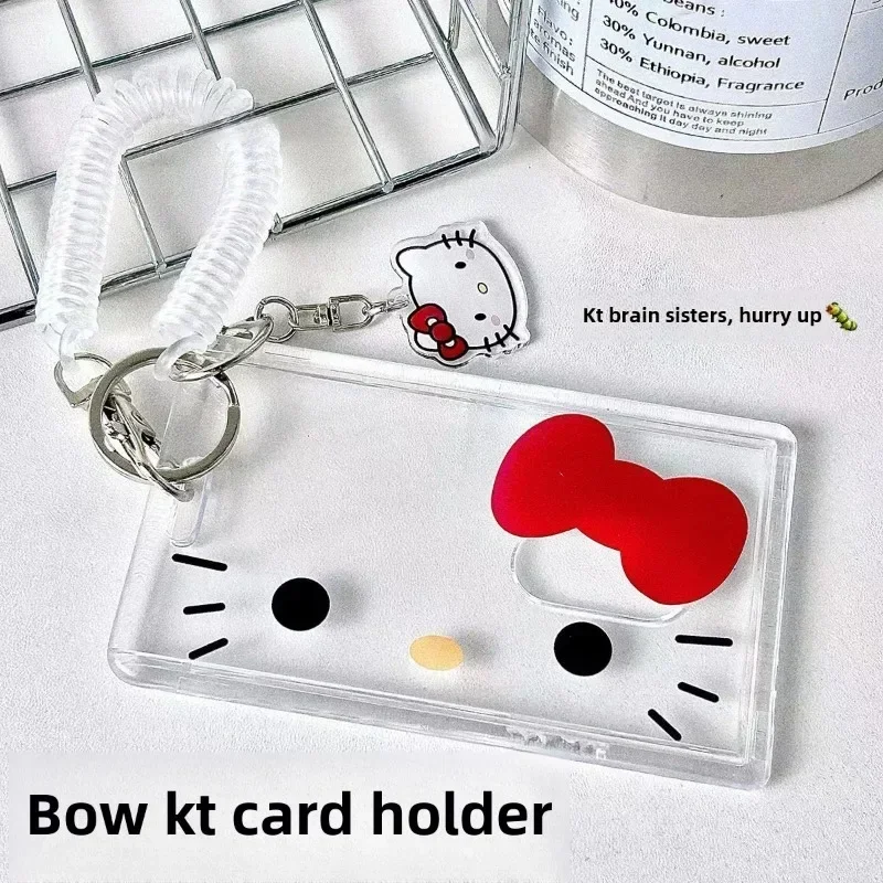 Lindo portatarjetas con llavero Kawaii Hello Kitty: tarjetero KT Cat ID/estudiante/autobús - Regalo encantador para niñas