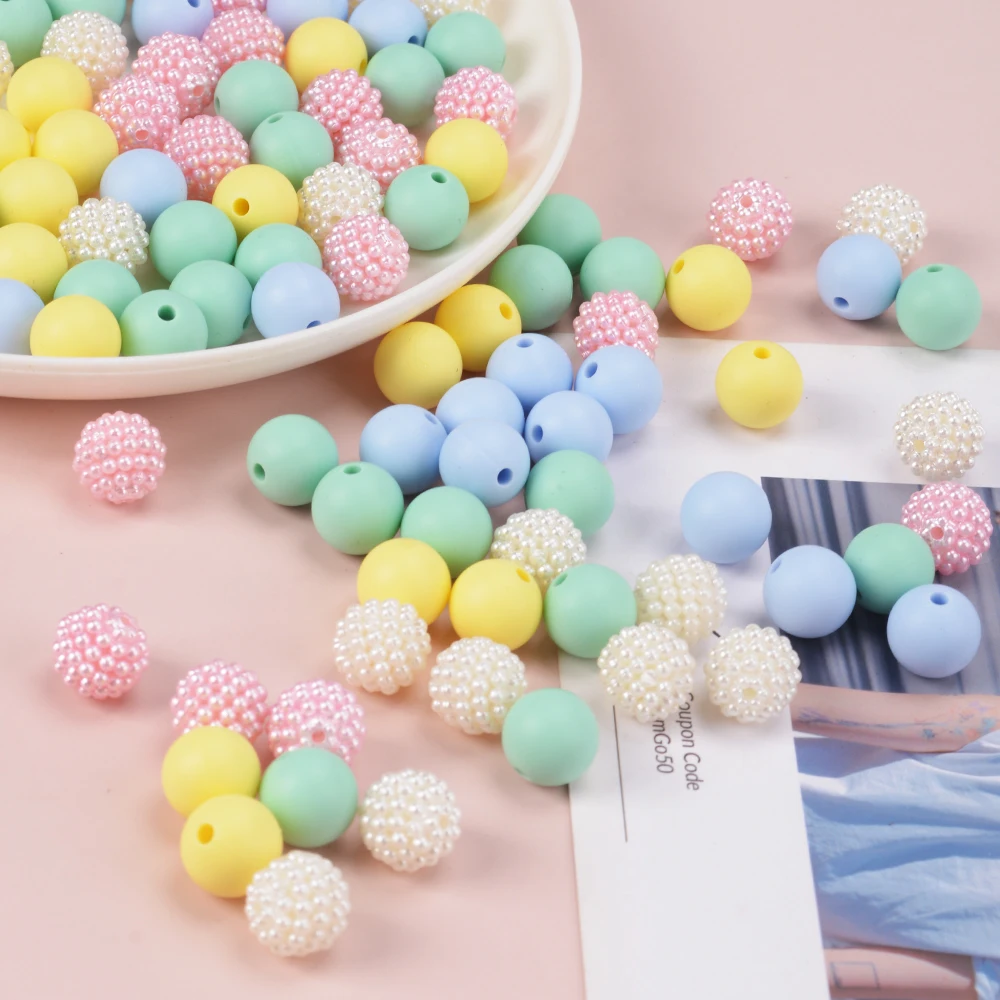 LOFCA 100pcs/ acrylic Bayberry beads Round loose silicone beads Silicone necklace Silicone teething necklace silicone beads