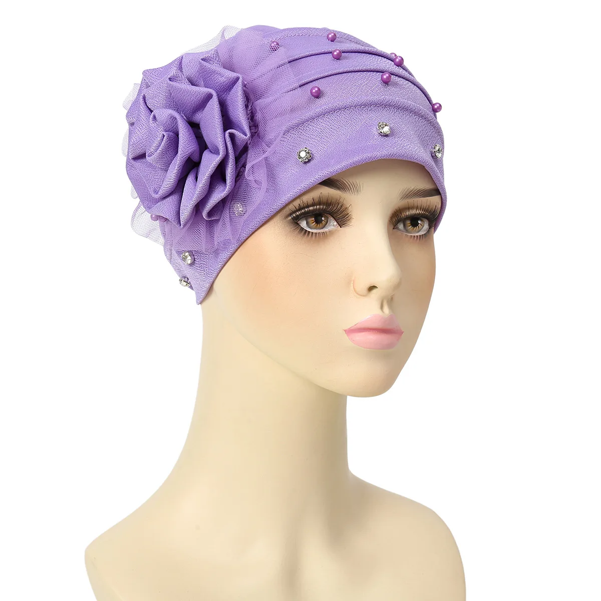 

Flower Turban Beaded Head Scarf for Muslim Women Bonnet Hijab Caps Beanies Inner Hijabs Hat Femme Musulman Arab Wrap Turbantes