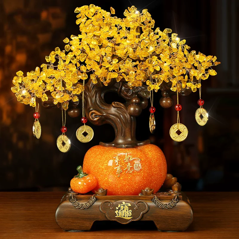 Wealth Attracting Money Tree Decor， Lucky Persimmon Home Ornament for Entryway， Feng Shui Tabletop Decoration Housewarming Gift