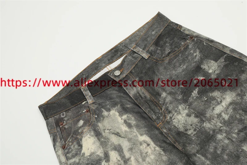 Jeans de perna larga retrô de cintura baixa para homens e mulheres, calças grandes, corredores, cor mineral angustiada, efeito de miscognição, tingido e impresso