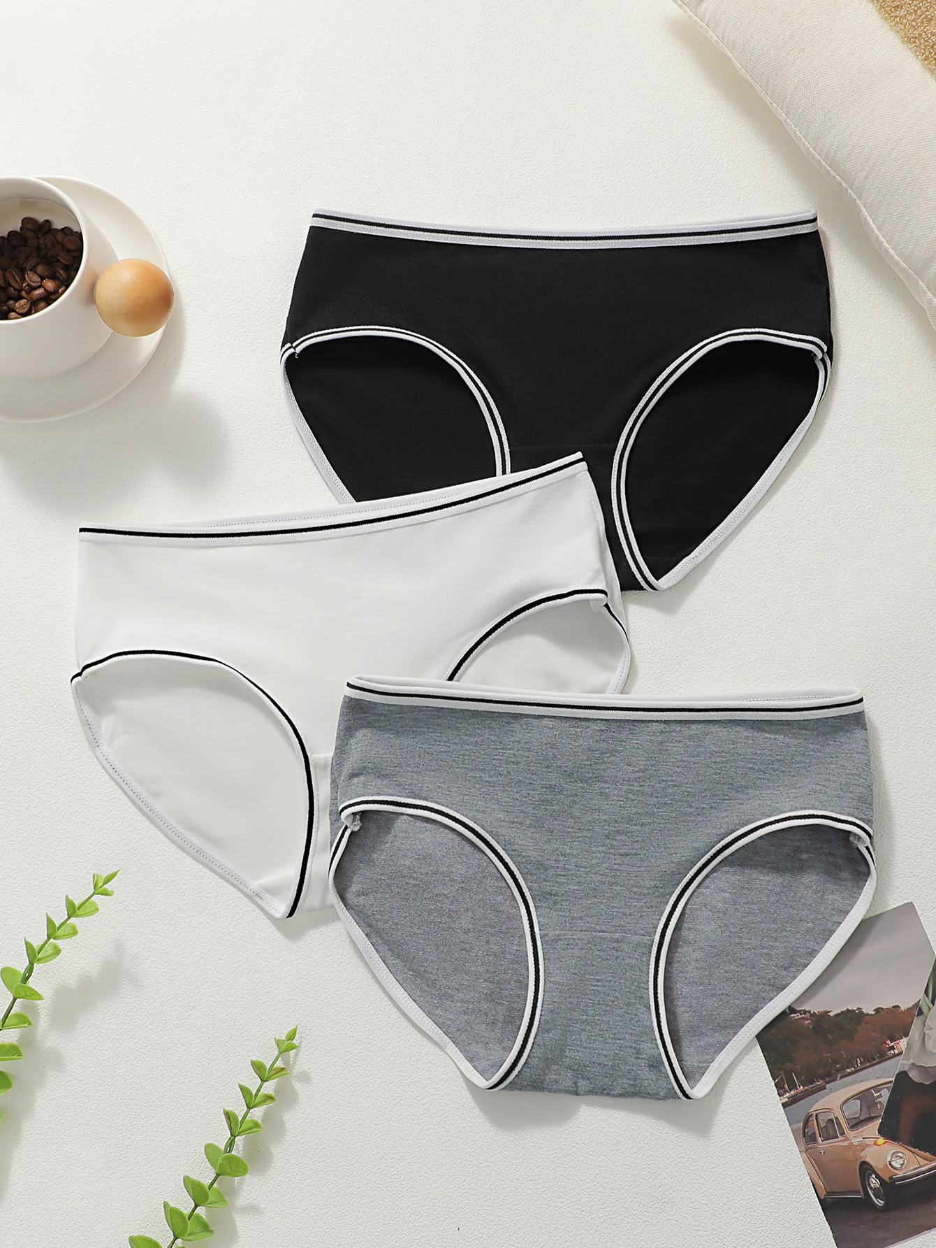 Women Cotton Briefs Contrast Trim Low Rise Panties Soft Stretch Breathable Ladies Daily Basic Underwear Lingerie Shorts K685