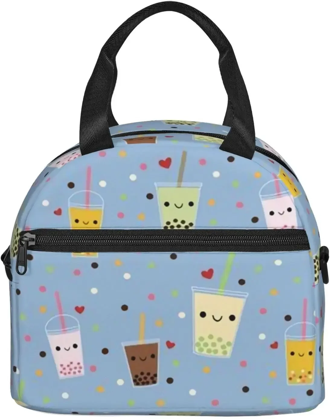 Happy Boba Bubble Tea Print Lunch Bag Reusable  Tote Insulated Bags for Work Picnic