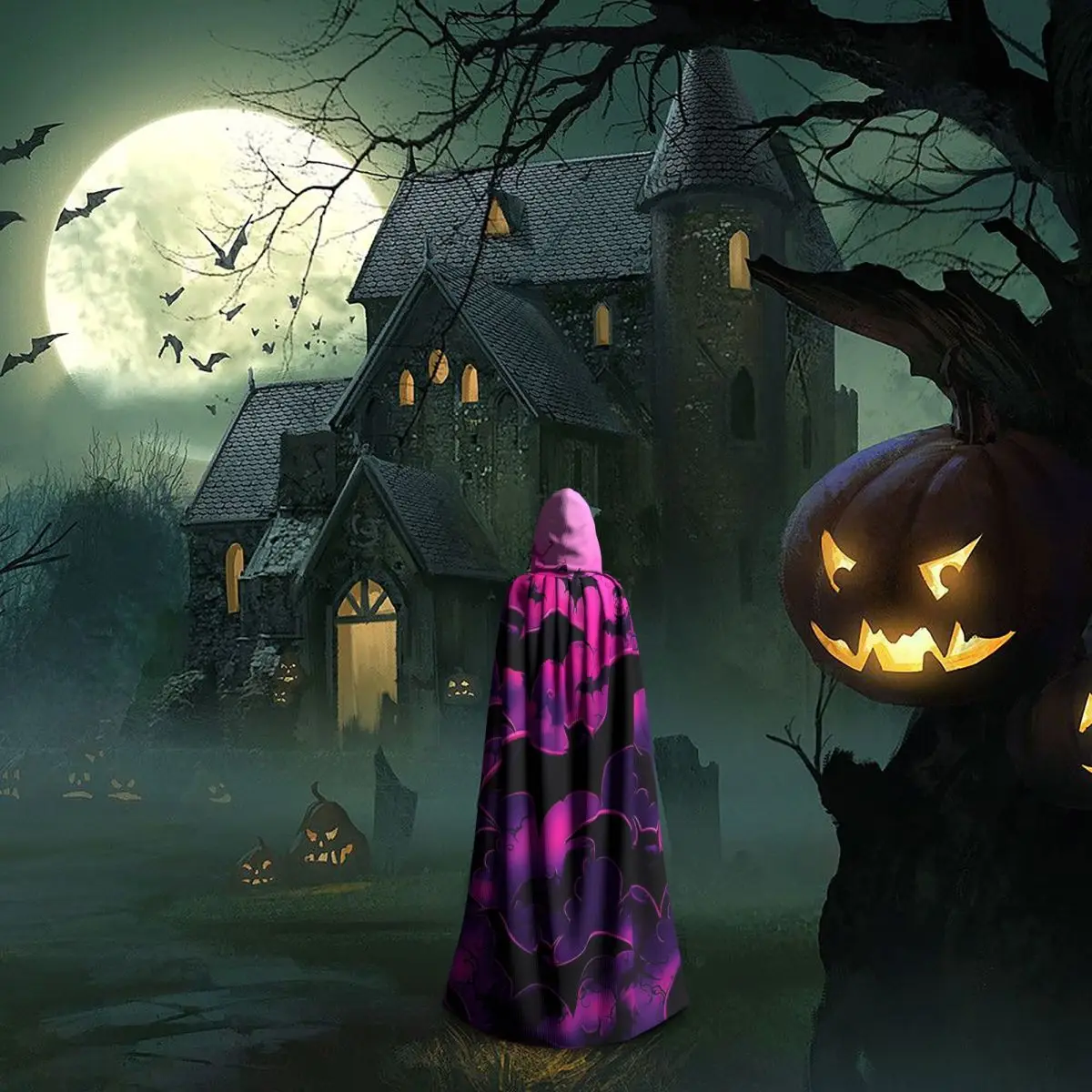 Хэллоуин Летучие Мыши Длинный Плащ С Капюшоном Ведьма Средневековый Костюм Косплей Накидка ХэллоуинВечеринка Взрослый Унисекс