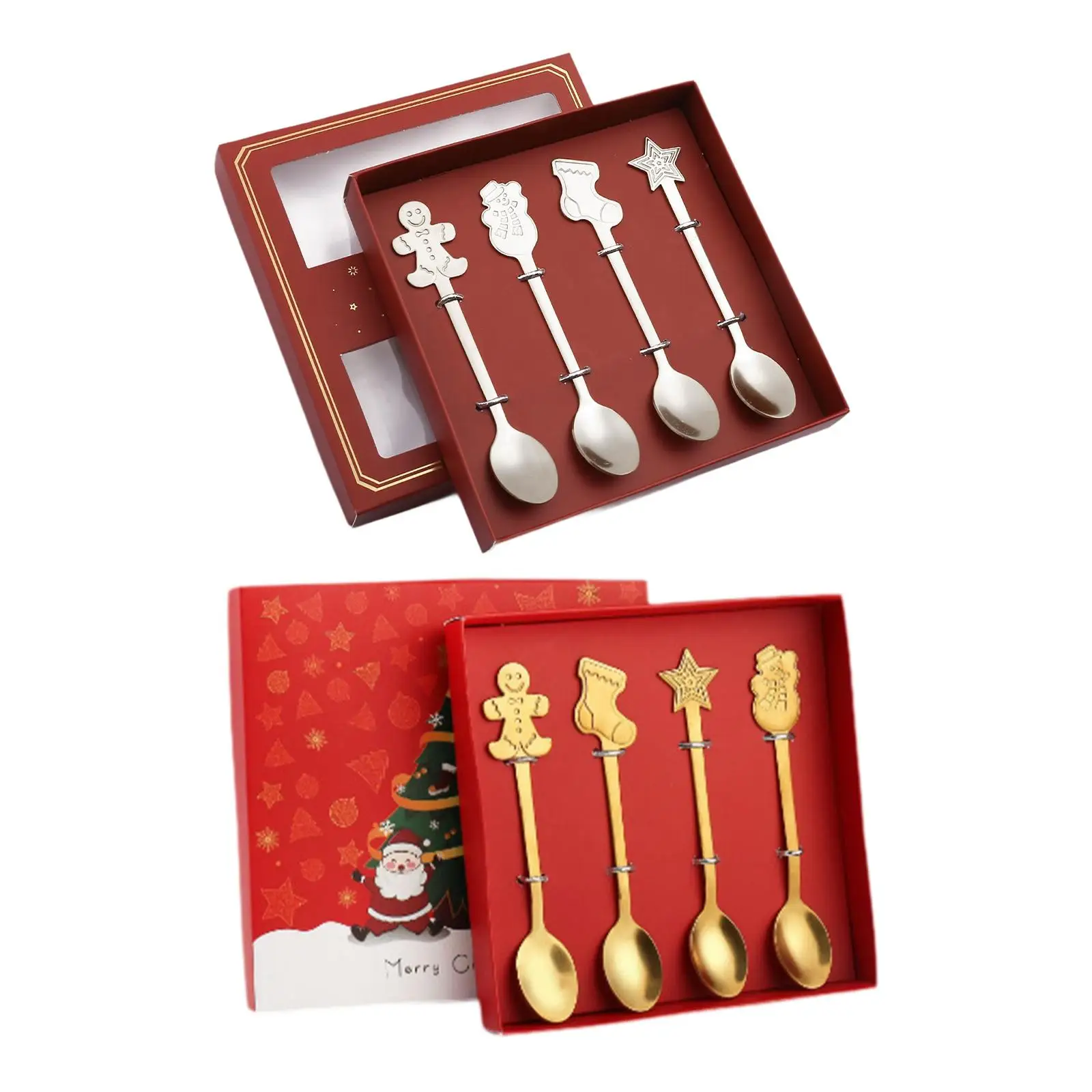 4x Christmas Spoon Set Xmas Cutlery Set Stainless Steel Utensils Tea Spoon for