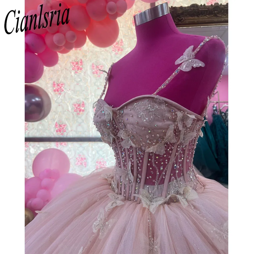 Vestidos Quinceanera rosa para meninas doces, vestidos de baile com miçangas, vestido de graduação com apliques, renda, 15 anos