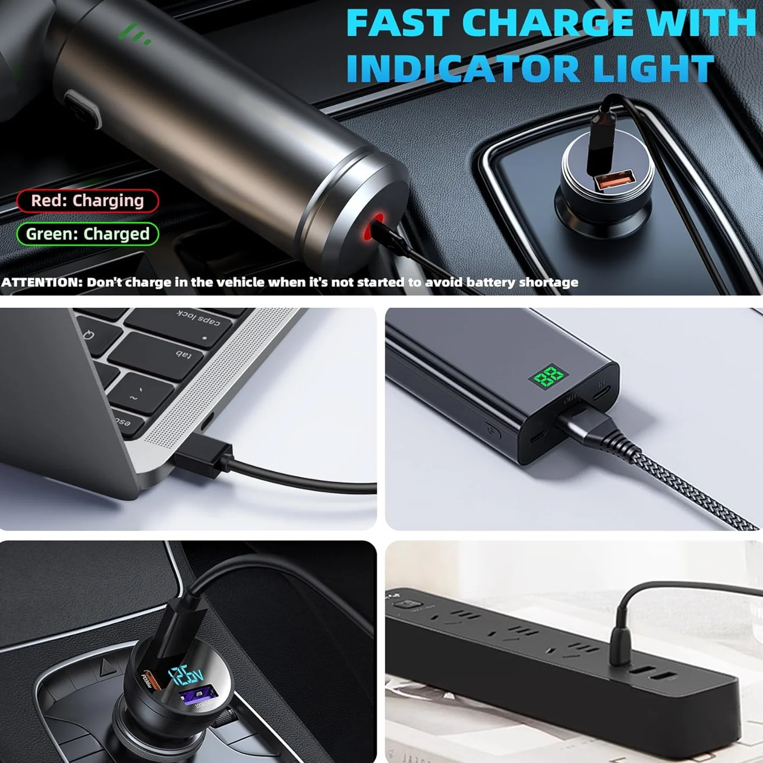 EAFC Brushless Handheld Car Vacuum Cleaner 16KPa Strong Suction 3 Speed LED Power Indicator 4 in 1 Vacuum for Car Home Cleaning