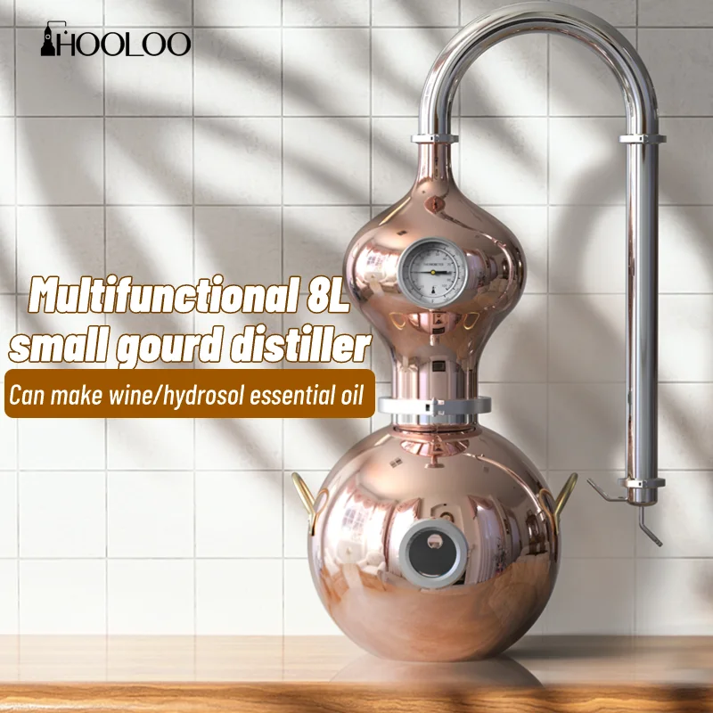 HOOLOO D8/15 معدات التقطير المنزلية جهاز تقطير الكحول، محلول مائي، زيت عطري، نحاس، جهاز مونشاين، جن، فودكا، ويسكي