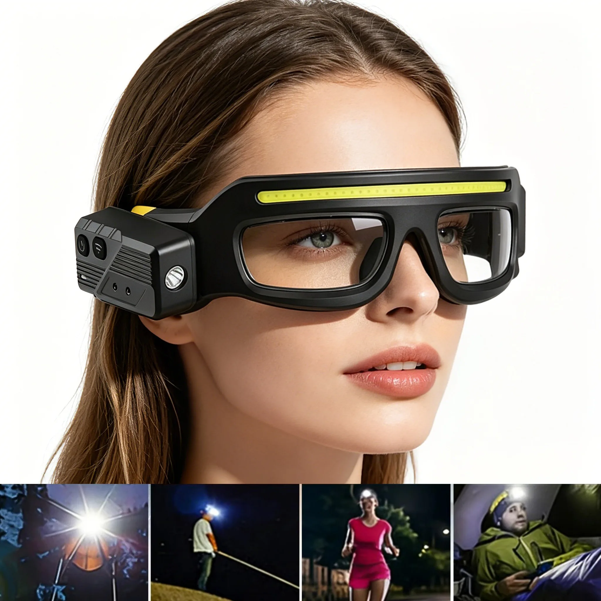 Rechargeable LED Glasses Headlight Glasses with Motion Sensor Touch Control 5 Modes TYPE-C Glasses for Running Camping Cycling