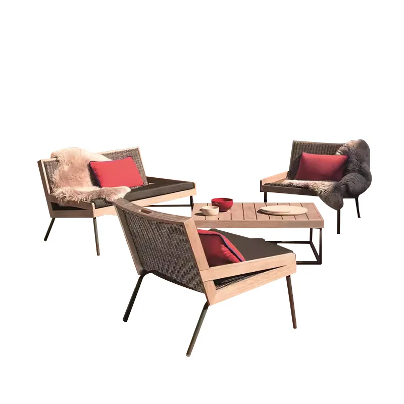 

Nordic villa courtyard sofa high-end solid wood garden chair coffee table combination hotel bed and breakfast balcony leisure ra