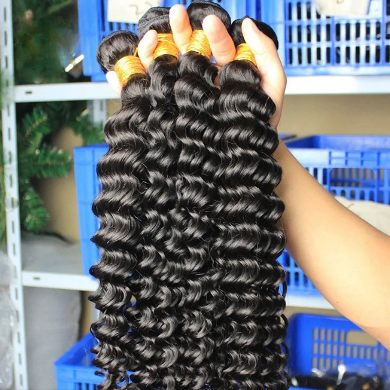 Mechones de cabello humano con ondas profundas 12A, 2/3 Uds., con cierre de encaje 4x4 para mujeres negras, cabello virgen brasileño 100% sin procesar