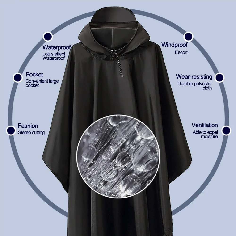 Poncho de pluie à capuche pour adultes, imperméable et léger, avec sac à dos de poche, couverture de pluie, tente de Camping, tapis de pique-nique