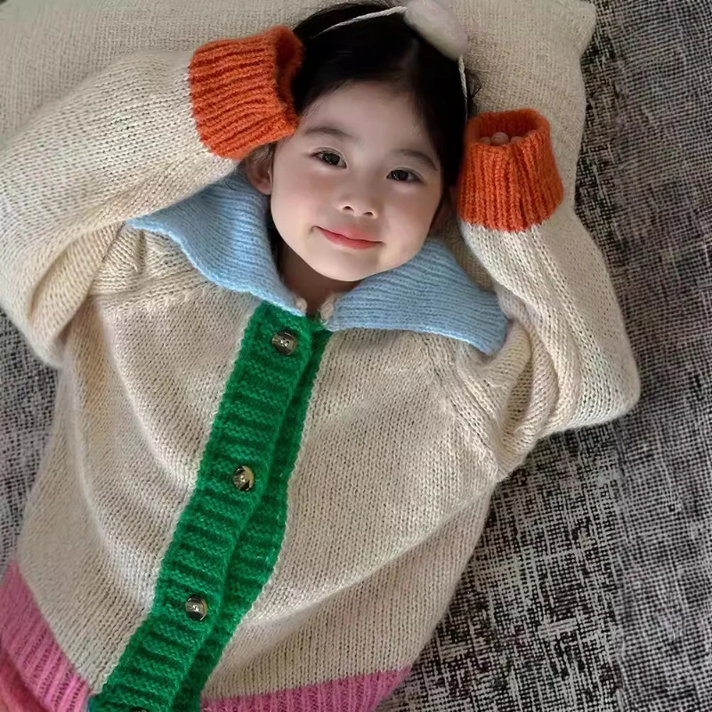 

2025 Autumn/Winter New Colorful Contrast Round Neck Thickened Warm Soft Glutinous Long Sleeve Sweater