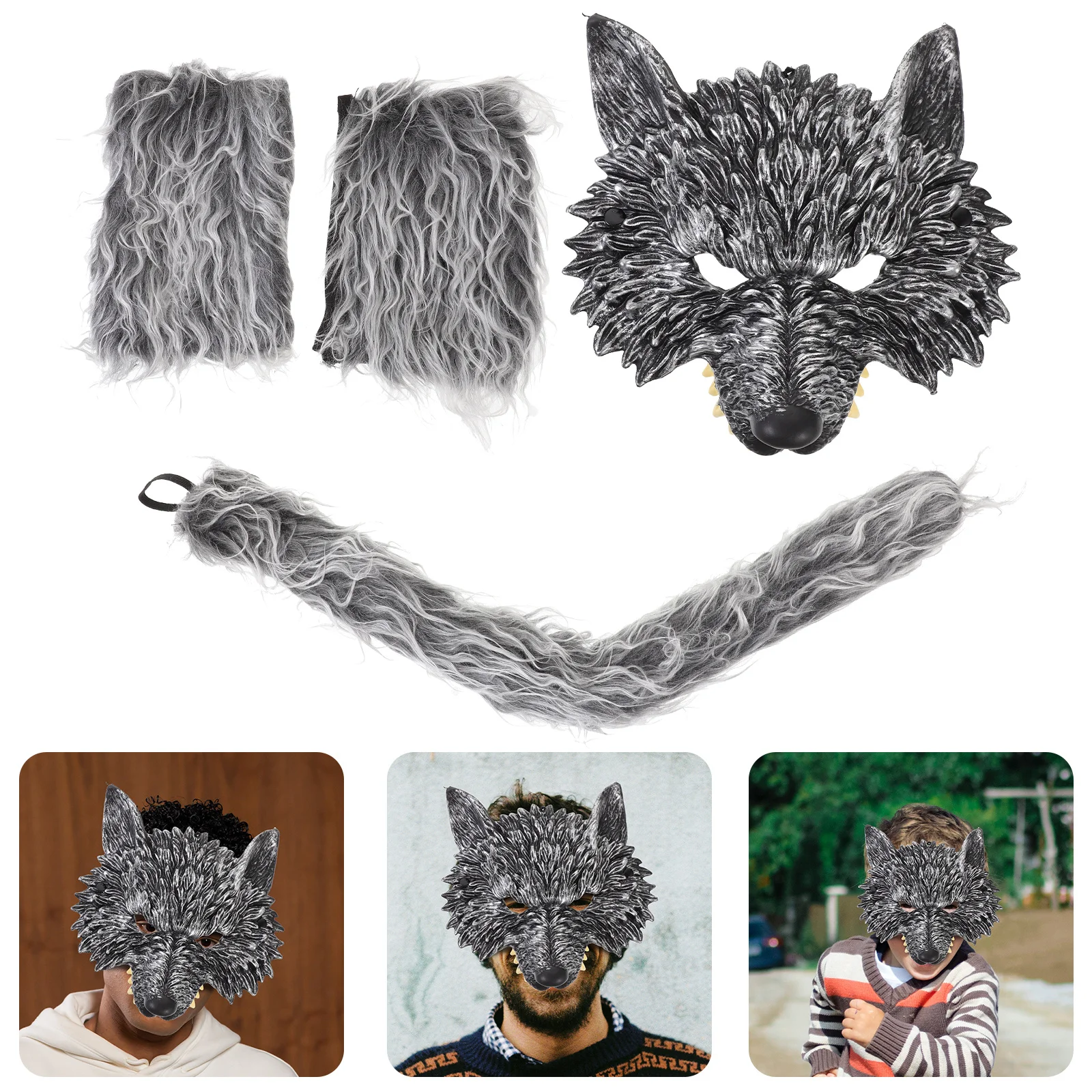 1 set 1 set Wolf 3-delige kostuumset Dierlijke cosplayaccessoires voor Halloweenfeest Rollenspel Prestaties Foto Prop Decor