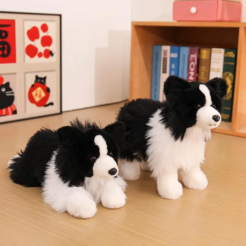 Simulation Border Collie Lifelike Plush Toy Soft Stuffed Dog Doll for Photo Prop Home Decor Kids Festival Gift