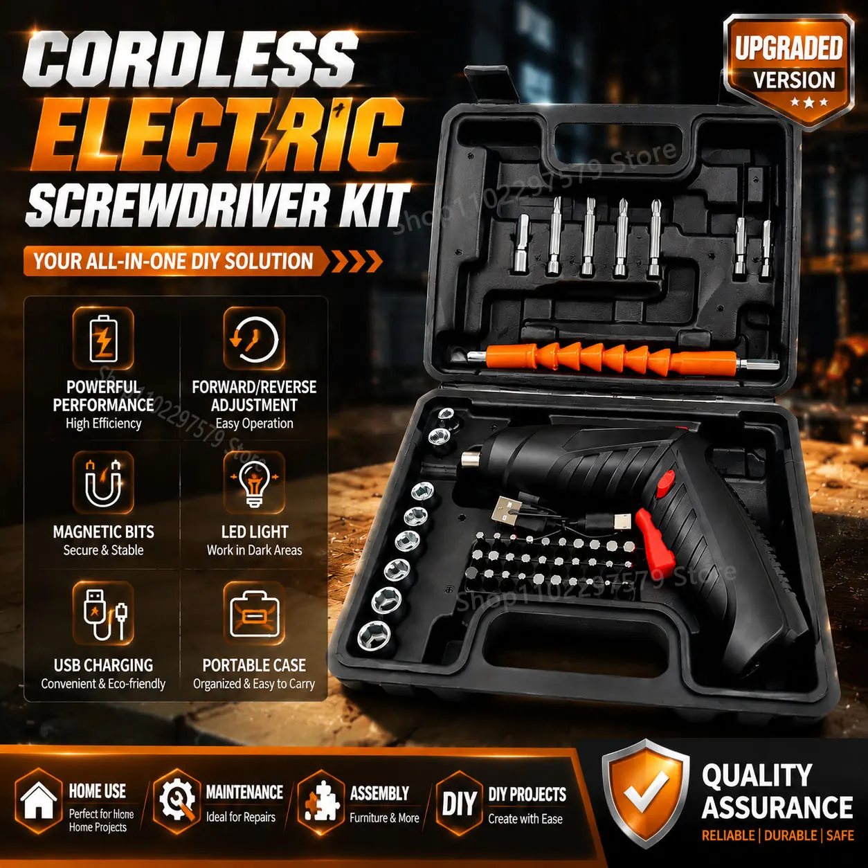 47-Piece Rechargeable Electric Screwdriver Kit 3.6V Cordless Lithium Power Tool Set for Home DIY Repairs and Assembly Tasks