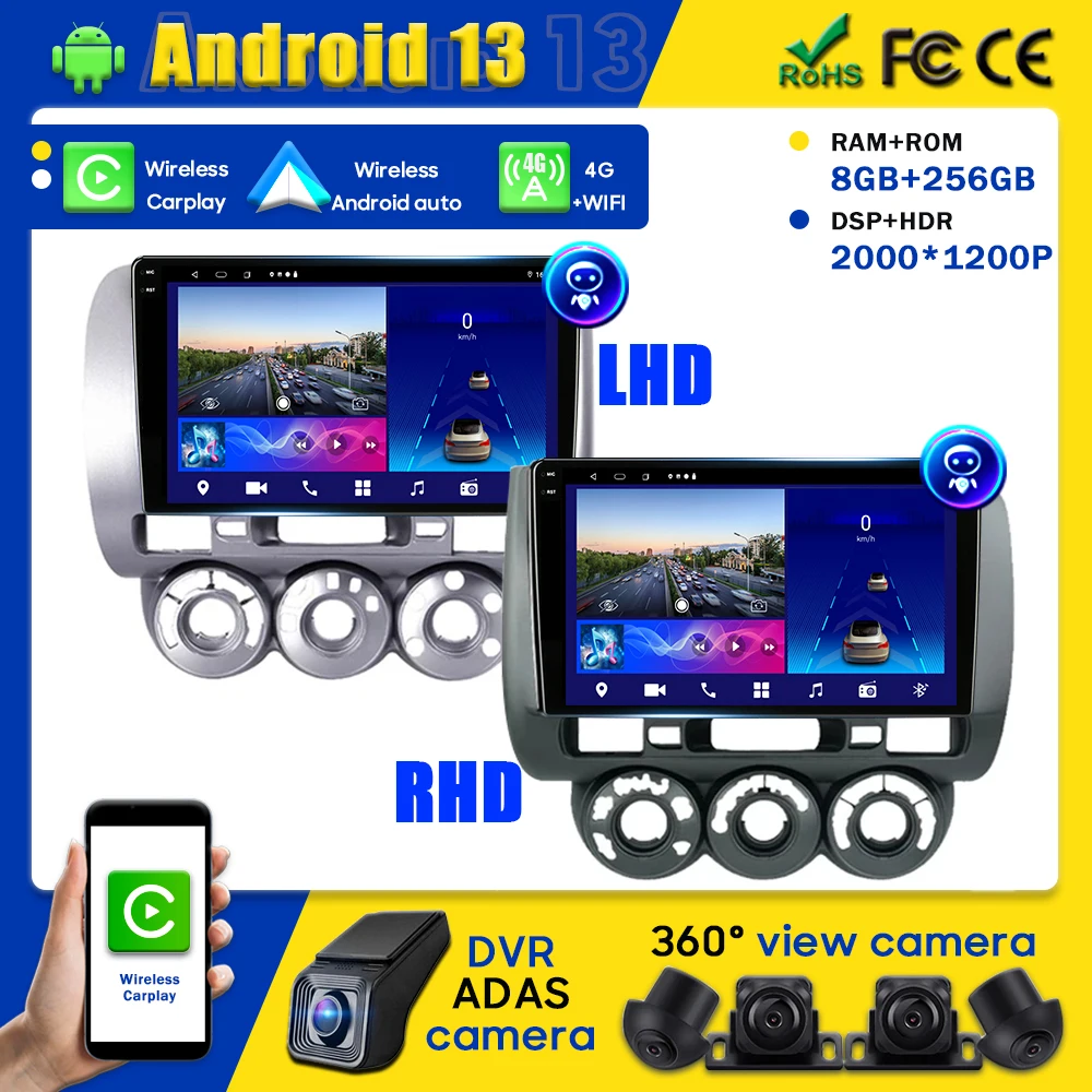 

Android 13 Car Stereo Radio Multimedia Video Player For Honda Fit Jazz City 2002 2003 2004 2005 2006 2007 GPS Navigation 2 Din