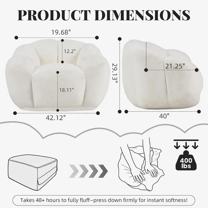 Bean Bag Chairs for Adults Large Faux Fur Bean Bag Chair Ultra Soft Floral Shaped Floor Sofa Stuffed Comfy Giant Couch for