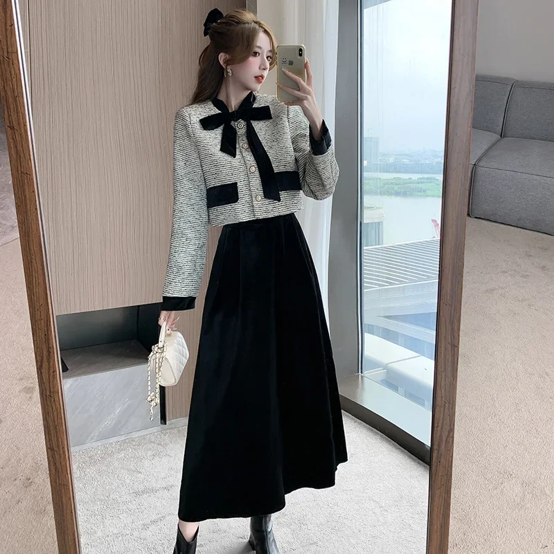 Insozkdg Autumn Long Sleeves Jacket + Skirt Two-Piece Set Women Female Office Lady High-End French Elegant Outfit  Fashionable