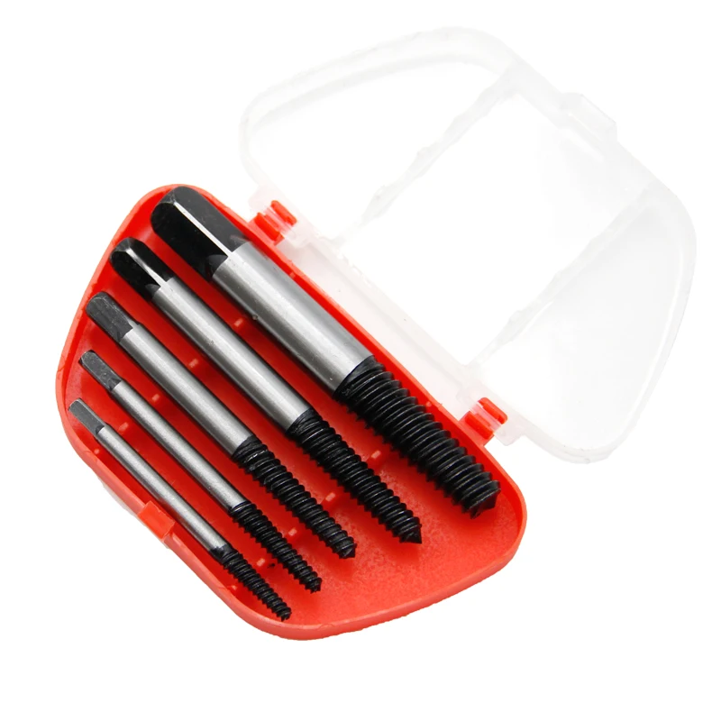 5pc Broken Head Screw Extractor 6pc Coarse Teeth Fine Teeth Water Tap Broken Thread Extractor Screwdriver Tool Plastic Box Set