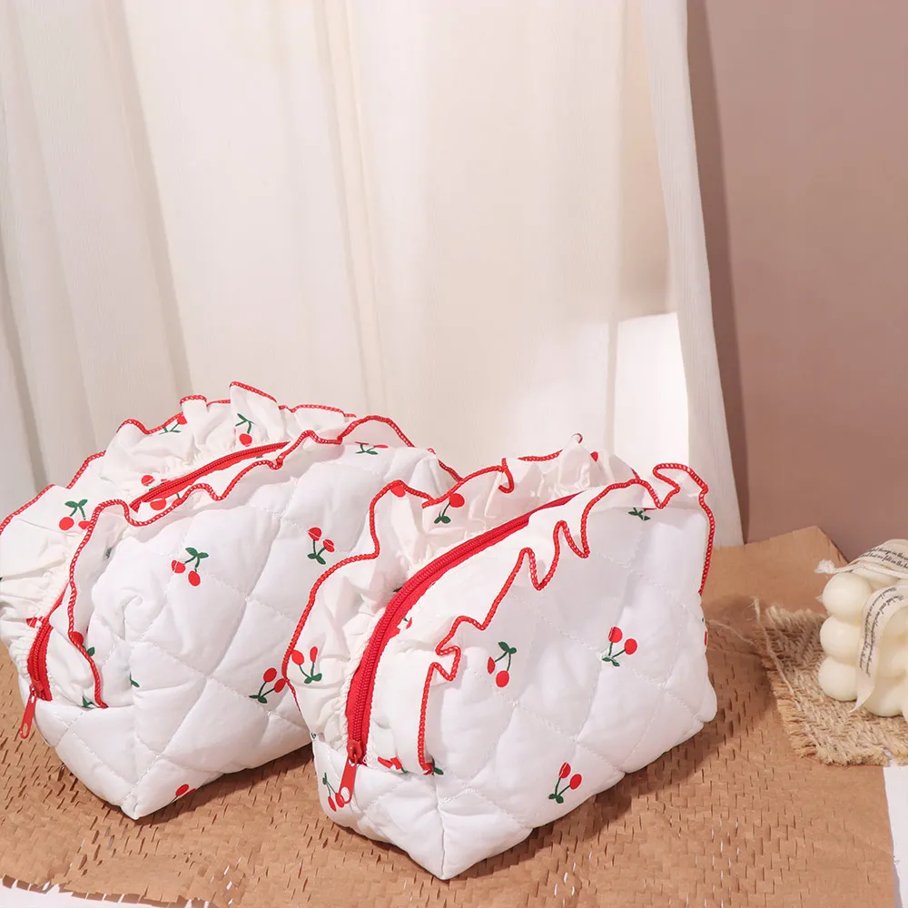

Cherry Printed Cherry Makeup Bag with Zipper Fragrant Cherry Cosmetic Bag Korean Style Large Capacity Wash Storage Bag Skincare