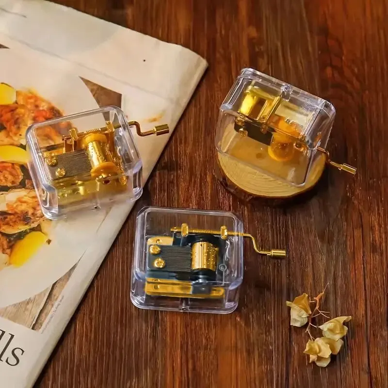 1 قطعة مادة أكريليك إبداعية صغيرة شفافة لليد Windup حركة معدنية أوكتاف صندوق تشغيل الموسيقى ، هدية عيد ميلاد للزوجين الصديقين #6