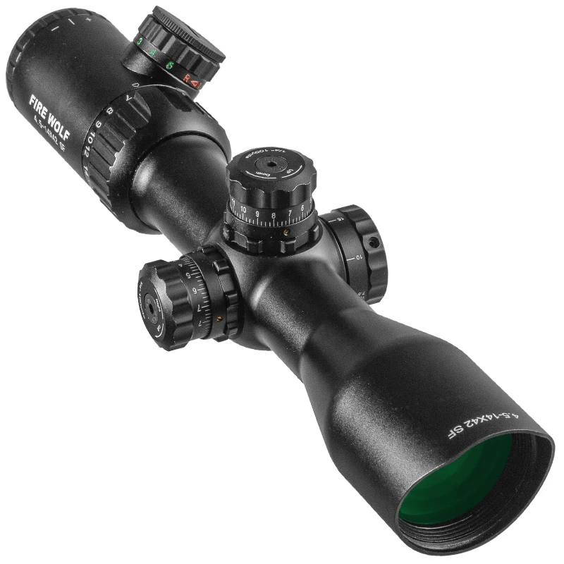 Imagem -02 - Fogo Wolf 4.514x42 Riflescopes Bevel Side Dupla Cruz Vermelho Verde Foco Tático Âmbito Óptico Sniper Caça Âmbito