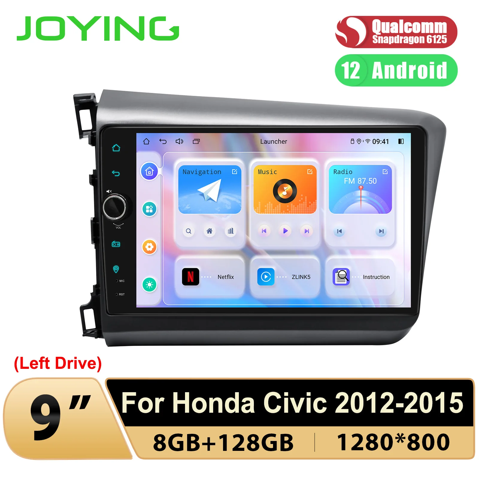 

JOYING Left Drive 9"Android 12.0 Autoradio Car Stereo Radio Built-In DSP HDMI For Honda Civic 2012 -2015 Carplay Plug and Play