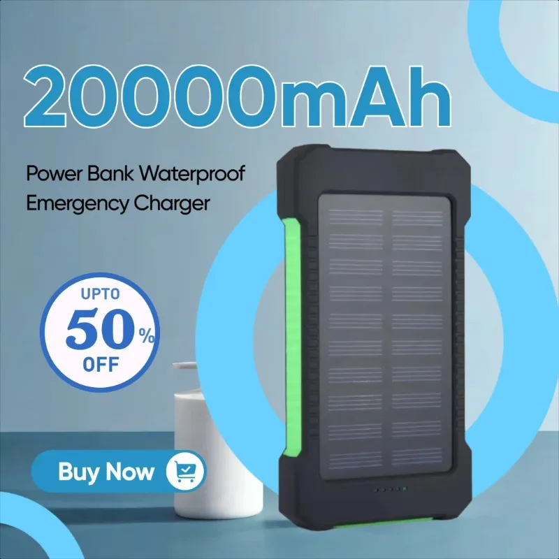 

20000mAh Power Bank Waterproof Emergency Charger External Battery Powerbank for IPhone for Xiaomi MI for Samsung LED SOS Light