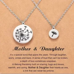 2 Pcs Round Dandelion And Seeds Necklace With Card Stainless Steel Mother Daughter Necklace Set Back To School Gifts