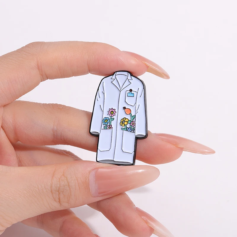 Floral Lab Coat Enamel Pins Custom Doctor Nurse Uniform Brooches Lapel Badges Cartoon Medical Jewelry Gift for Kids Friends