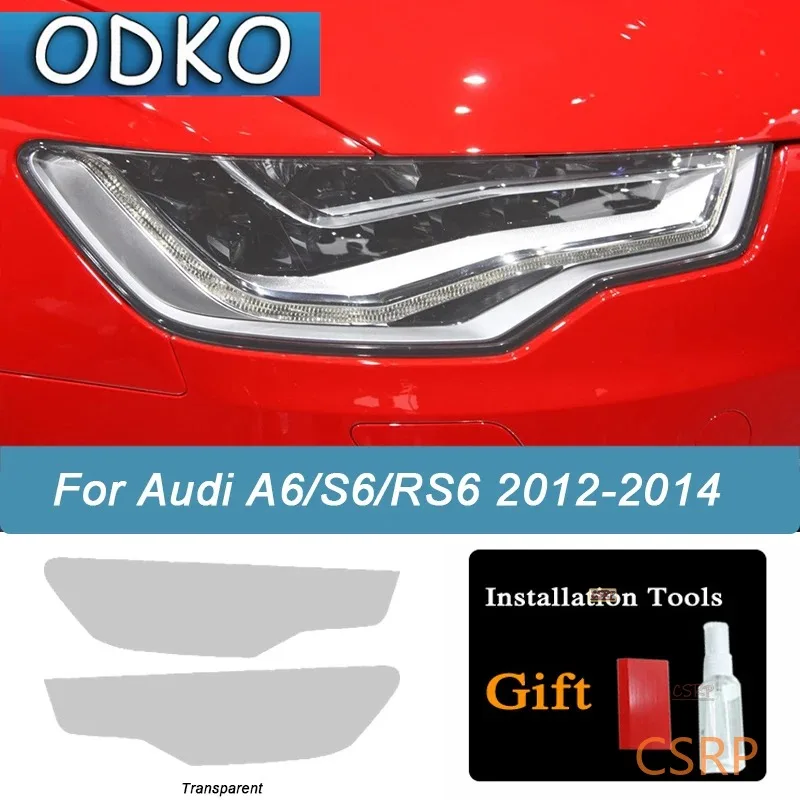 2 Pcs Car Headlight Protective Film Smoked Black Tint Wrap Vinyl Transparent TPU Sticker For Audi A6 C7 4G S6 RS6 2012-2018