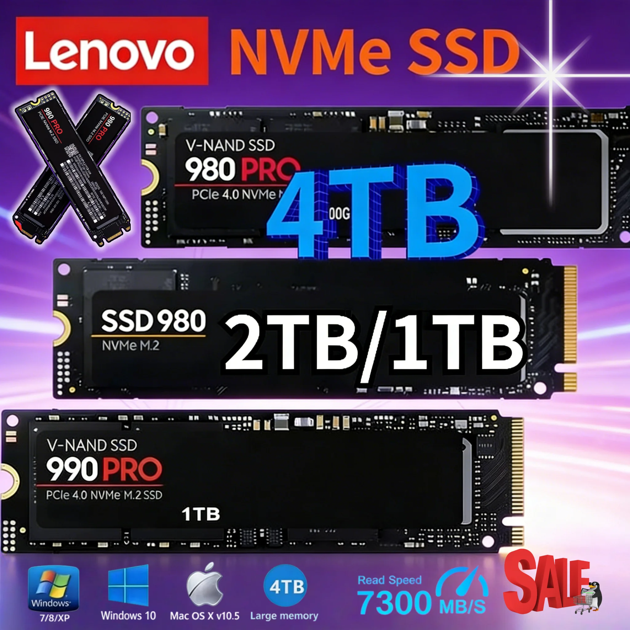 

Внутренний твердотельный накопитель Lenovo 980Pro 990Pro M.2 NVMe PCIe 4.0 SSD 1 ТБ 2 ТБ 4 ТБ с частотой чтения до 7400 МБ/с для ноутбуков и настольных ПК