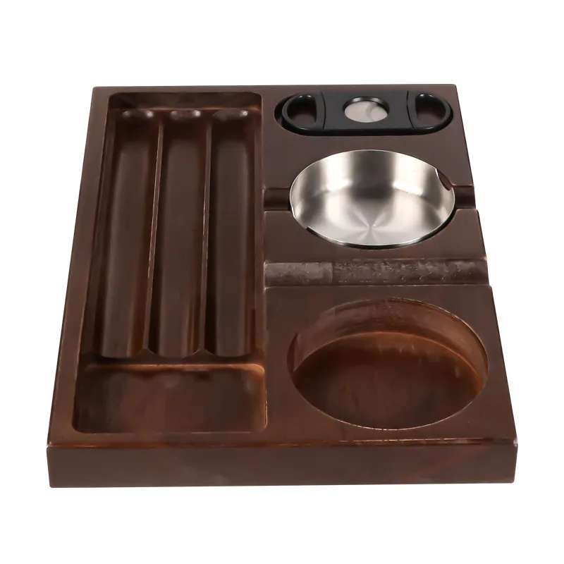 صينية تدخين خشبية فاخرة - منفضة سجائر سيجار مع حامل زجاجي ويسكي، ديكور سطح المكتب #1