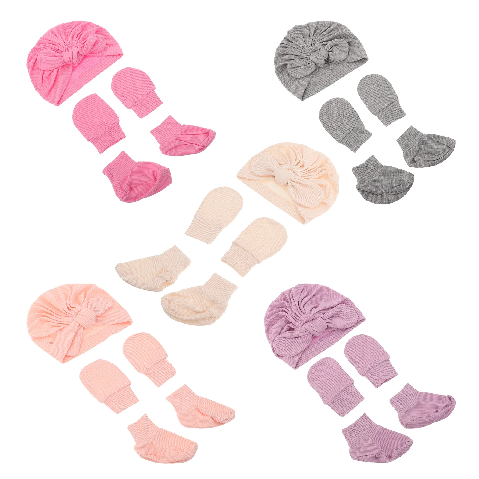 

1Set Baby Turban Hat Newborn Mittens Socks Soft Cotton Antiscratch Essentials Infant Girls Boys Warm Daily Wear