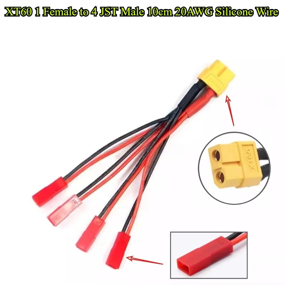 10/15/20CM Lithium Battery XT60 1 To JST 4 Adapter Cable 20AWG Silicone Wire Male To Female Connector For RC Model Airplane