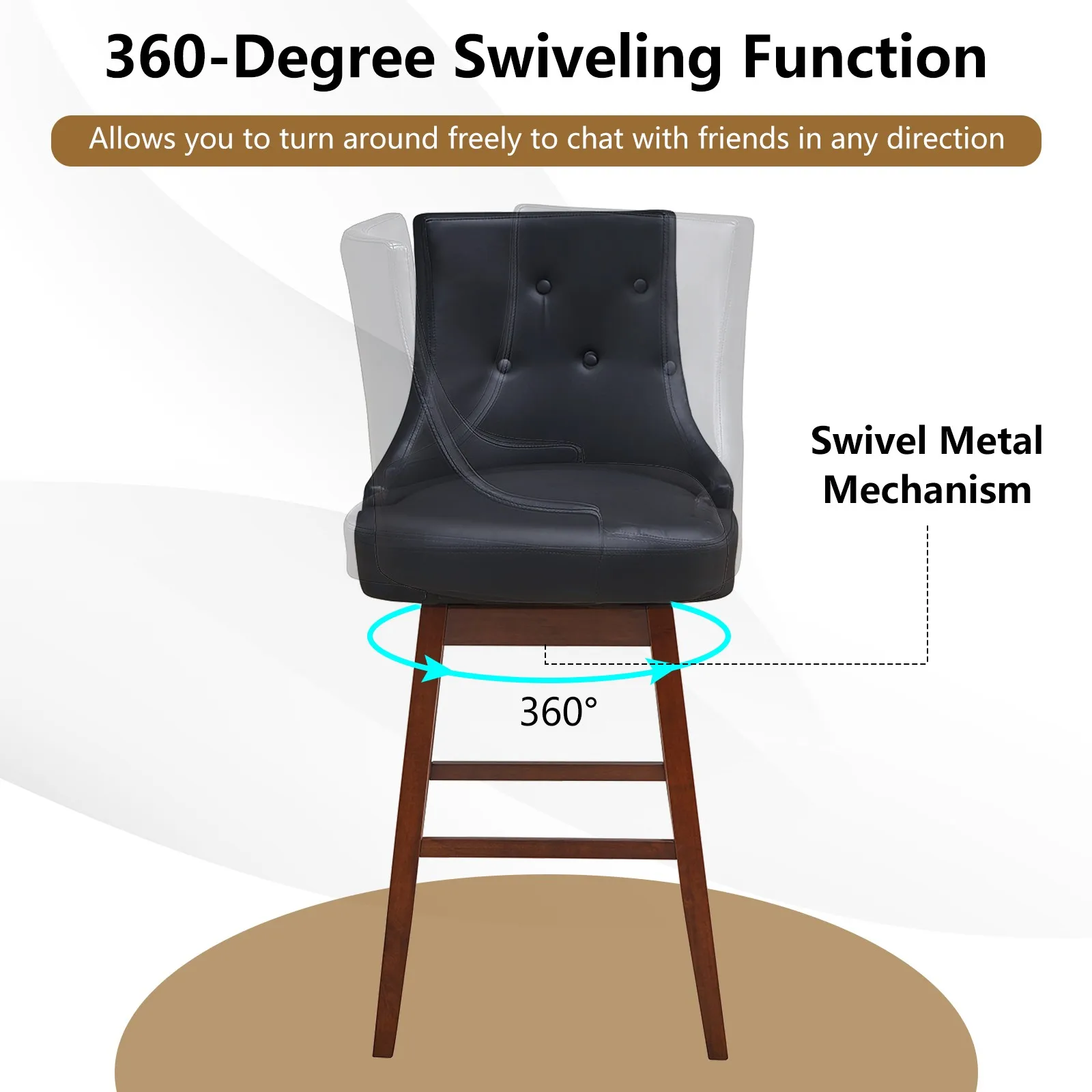Set di 2 sgabelli da bar girevoli, sedie imbottite da 29 pollici, altezza pub, con gambe in legno di gomma