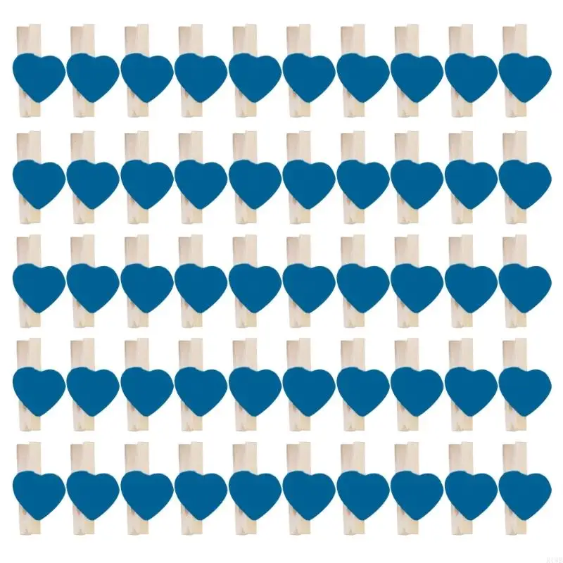 R1WB Decorative and Practical Wooden Clamps Heart Pegs Clothespin 50PCS