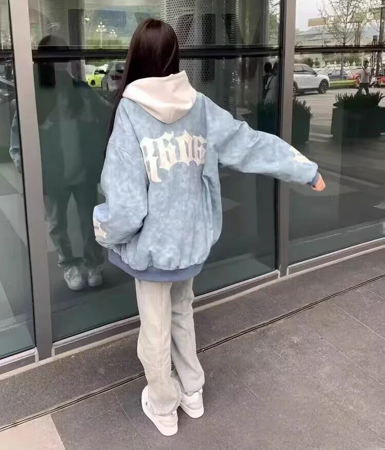 

American Retro Print Letter Jacket Loose Unisex Baseball Style Outerwear for Men And Women Streetwear Thick Long Sleeve